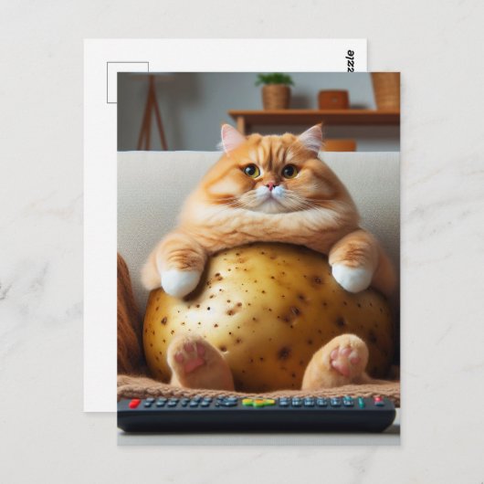 Funny Obese Ginger Couch Potato Cat Postkarte (Vorne/Hinten)