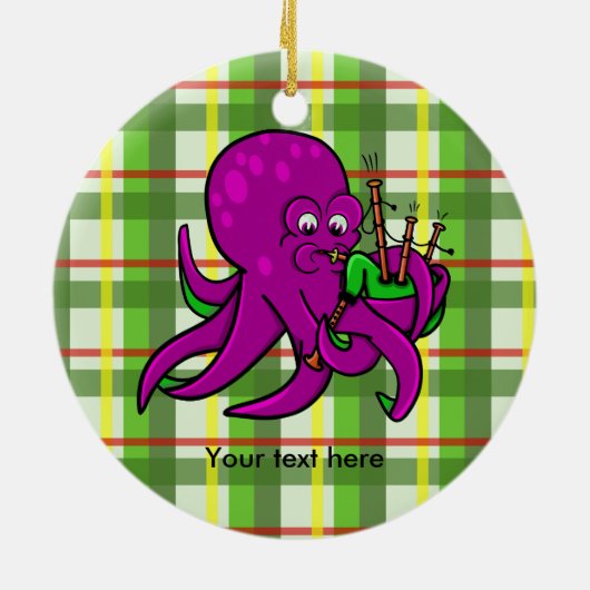 Funny Octopus Bagpipe Illustration Keramikornament (Hinten)