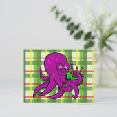 Funny Octopus Illustration Cartoon Bagpipe Postkarte (Stehend Vorderseite)