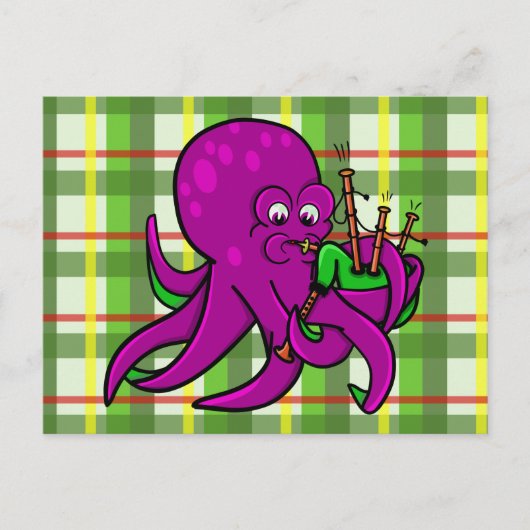 Funny Octopus Illustration Cartoon Bagpipe Postkarte (Vorderseite)