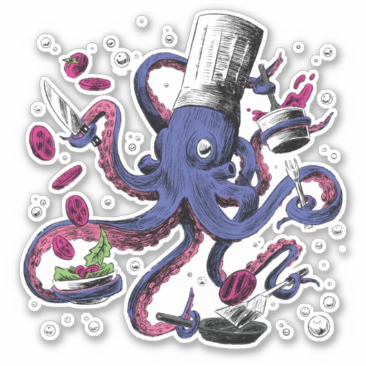 Funny Octopus Koch Aufkleber (Vorderseite)