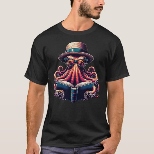 Funny Octopus Reading Book, Kraken Bookworm T-Shirt (Vorderseite)