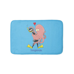 Funny octopus umarmt Taucher Cartoon Spaß Badematte