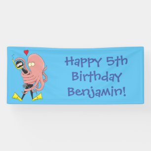 Funny octopus umarmt Taucher Cartoon Spaß Banner