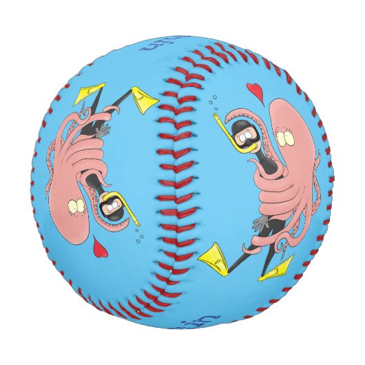 Funny octopus umarmt Taucher Cartoon Spaß Baseball (Schrägansicht)