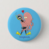 Funny octopus umarmt Taucher Cartoon Spaß Button (Vorderseite)