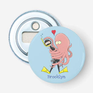 Funny octopus umarmt Taucher Cartoon Spaß Flaschenöffner