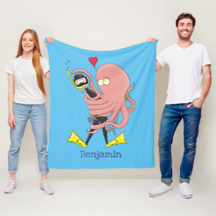 Funny octopus umarmt Taucher Cartoon Spaß Fleecedecke