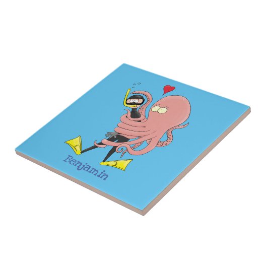 Funny octopus umarmt Taucher Cartoon Spaß Fliese (Seite)