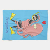 Funny octopus umarmt Taucher Cartoon Spaß Geschirrtuch (Horizontal)