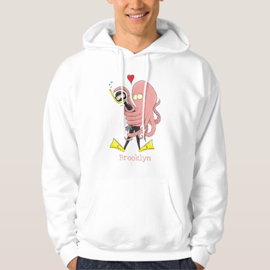 Funny octopus umarmt Taucher Cartoon Spaß Hoodie (Vorderseite)