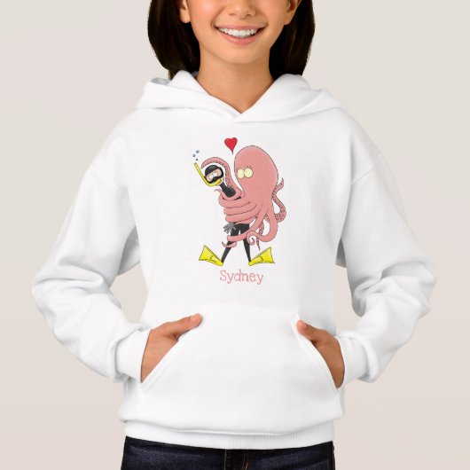 Funny octopus umarmt Taucher Cartoon Spaß Hoodie (Vorderseite)
