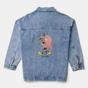 Funny octopus umarmt Taucher Cartoon Spaß Jeansjacke