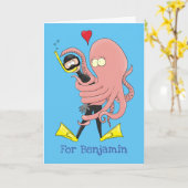 Funny octopus umarmt Taucher Cartoon Spaß Karte (Gelbe Blume)