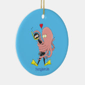 Funny octopus umarmt Taucher Cartoon Spaß Keramik Ornament (Rechts)