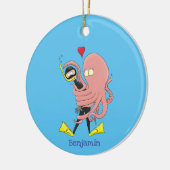 Funny octopus umarmt Taucher Cartoon Spaß Keramik Ornament (Links)
