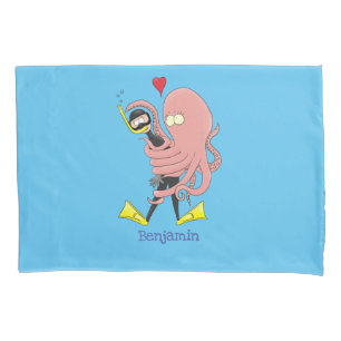 Funny octopus umarmt Taucher Cartoon Spaß Kissenbezug