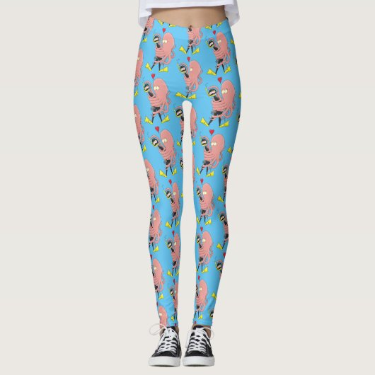 Funny octopus umarmt Taucher Cartoon Spaß Leggings (Vorderseite)