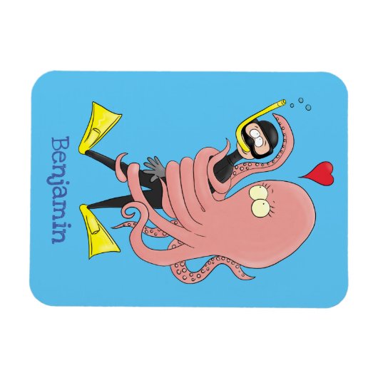 Funny octopus umarmt Taucher Cartoon Spaß Magnet (Horizontal)