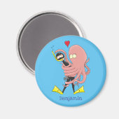 Funny octopus umarmt Taucher Cartoon Spaß Magnet (Vorderseite/Rückseite)