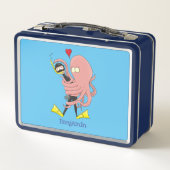 Funny octopus umarmt Taucher Cartoon Spaß Metall Brotdose (Rückseite)