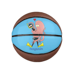 Funny octopus umarmt Taucher Cartoon Spaß Mini Basketball