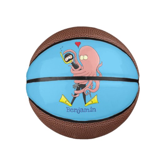 Funny octopus umarmt Taucher Cartoon Spaß Mini Basketball (Vorderseite)
