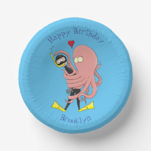 Funny octopus umarmt Taucher Cartoon Spaß Pappteller
