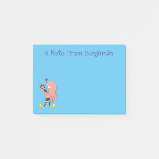 Funny octopus umarmt Taucher Cartoon Spaß Post-it Klebezettel (Vorderseite)