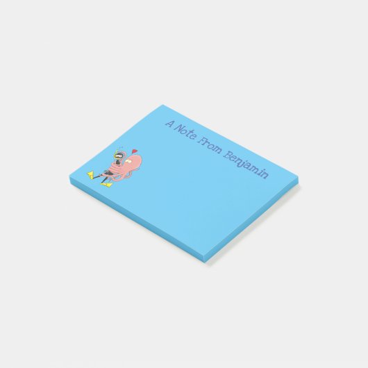 Funny octopus umarmt Taucher Cartoon Spaß Post-it Klebezettel (angewinkelt)