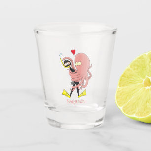 Funny octopus umarmt Taucher Cartoon Spaß Schnapsglas