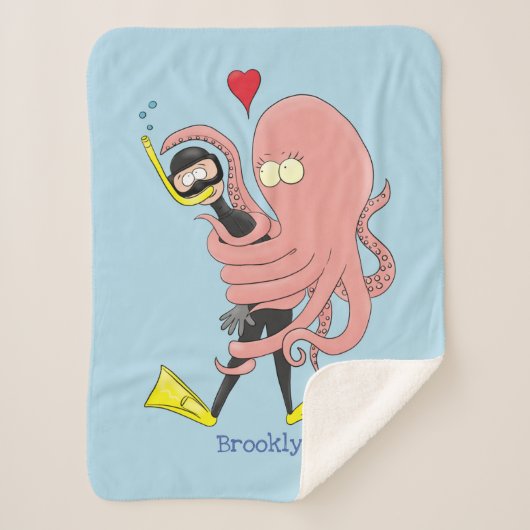 Funny octopus umarmt Taucher Cartoon Spaß Sherpadecke (Vorderseite)