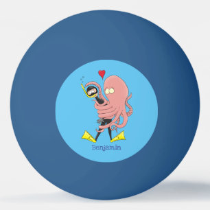 Funny octopus umarmt Taucher Cartoon Spaß Tischtennisball