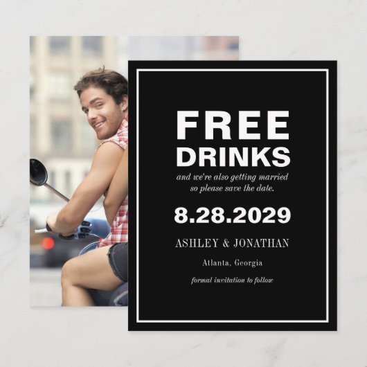 Funny Offbeat Wedding Save the Date mit Foto (Vorne/Hinten)