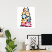 Funny Office Cat Watercolor Kunst, Dichtung und Mu Poster (Heimbüro)