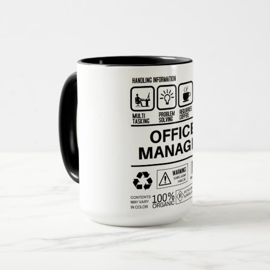 Funny Office Manager - Informationen zur Handhabun Tasse (Vorderseite Links)