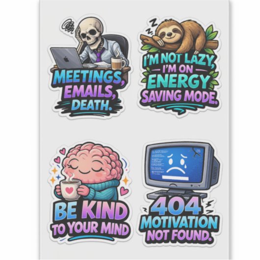 Funny Office Survival Sticker Sheet Pack (Vorderseite)