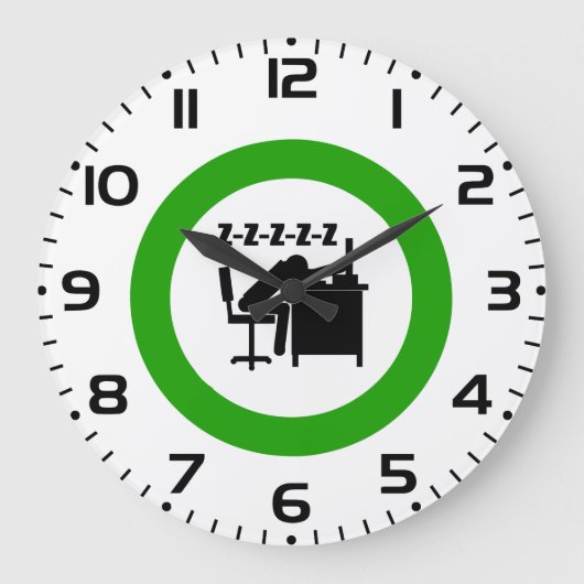 Funny Office Worker-Schlafen am Schreibtisch Große Wanduhr (Vorderseite)