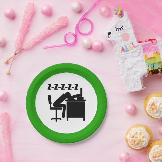 Funny Office Worker-Schlafen am Schreibtisch Pappteller (Party)