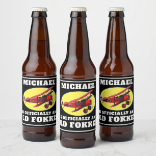 Funny Offiziell Old Fokker Over The Hill Birthday Bierflaschenetikett