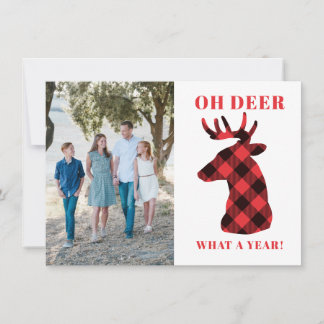 Funny Oh Deer What a Year Buffalo Pläd Feiertagskarte