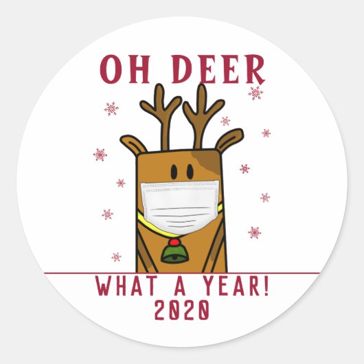 Funny Oh Deer What a Year Face Mask 2020 Urlaub Runder Aufkleber (Vorderseite)