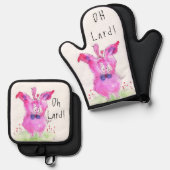 Funny Oh Lard Pig Ofenhandschuh & Topflappen-Set (Vorderseite/Rückseite)