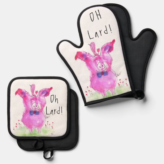 Funny Oh Lard Pig Ofenhandschuh & Topflappen-Set (Vorderseite/Rückseite)