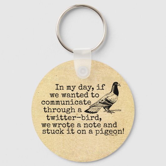 Funny Old Age Twitter Bird Taube Schlüsselanhänger (Vorderseite)