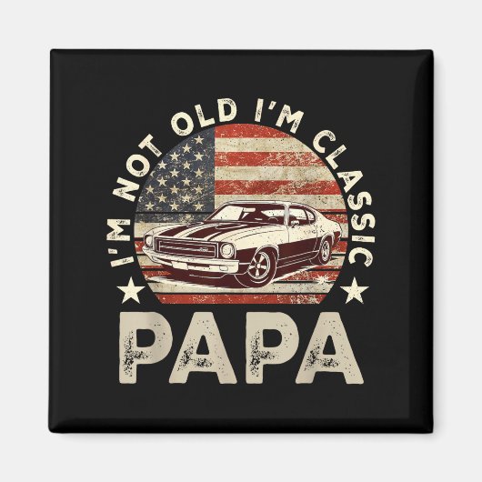 Funny Old Car Clic American Us Flag Mens Dad Papa  Magnet (Vorne)