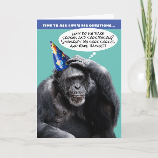 Funny Old Chimpanzee Life große Fragen Geburtstag Karte (Vorderseite)