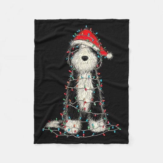 Funny Old English Sheepdog Christmas Graphics Dog Fleecedecke (Vorderseite)