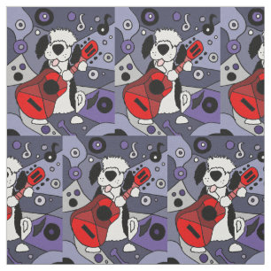 Funny Old English Sheepdog Gitarre spielen Stoff