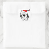 Funny Old English Sheepdog in Weihnachtsmannmütze Quadratischer Aufkleber (Tasche)